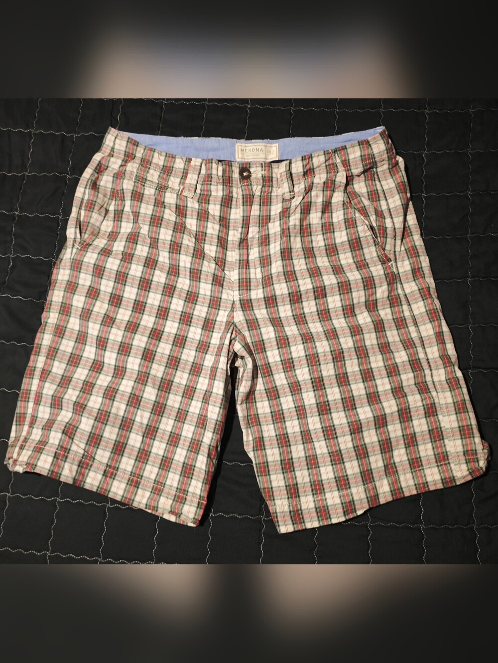 Merona Men's Plaid Cotton Shorts - Red Green Check Size 32